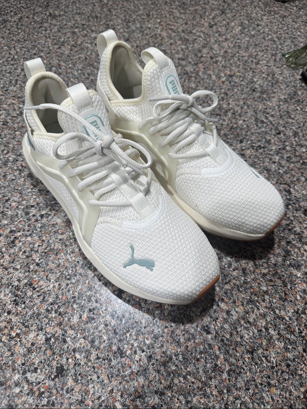 Puma White Sneakers with Mint Accent